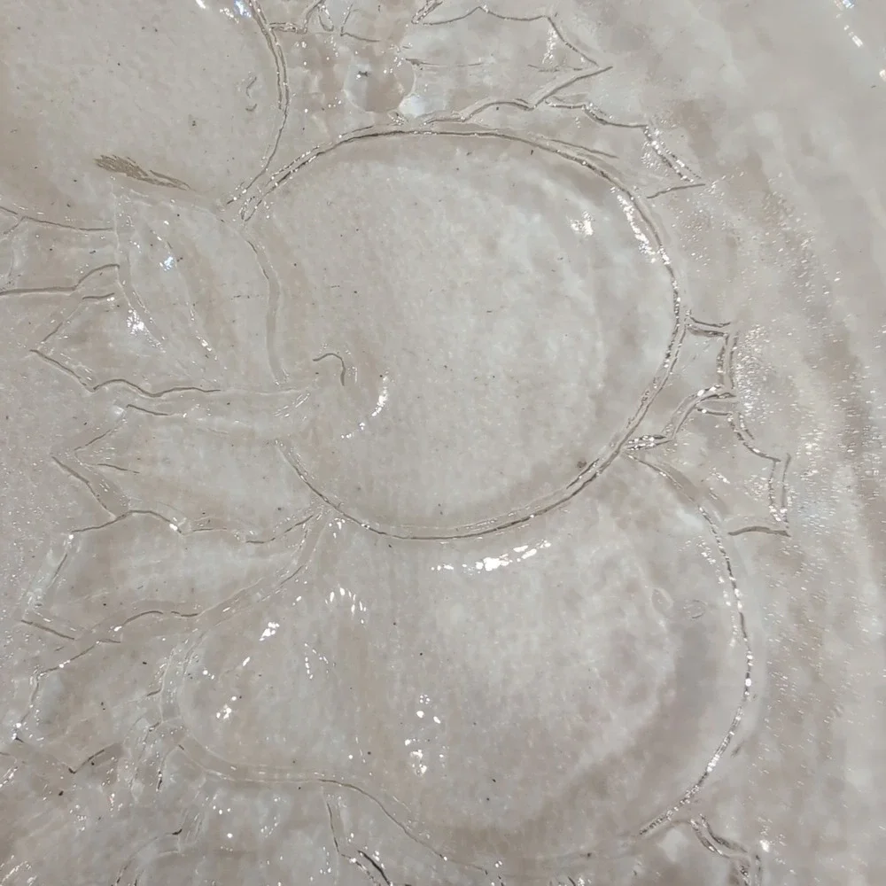 VTG Stunning Cut Glass Plate w/‎ Embossed Holly Apples Pears Wreath Christmas